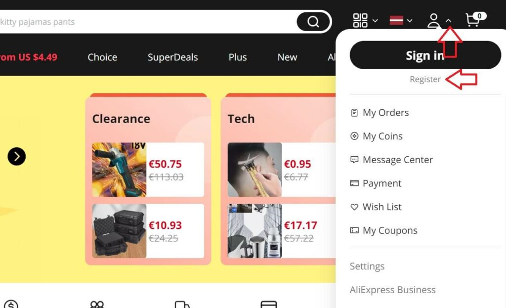 aliexpress rejestracja krok 1